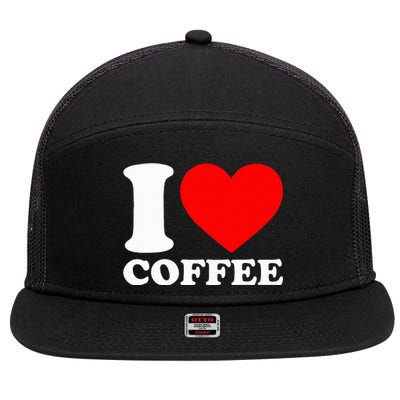 I Love Coffee 7 Panel Mesh Trucker Snapback Hat