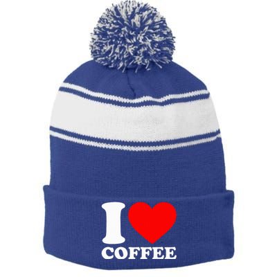 I Love Coffee Stripe Pom Pom Beanie