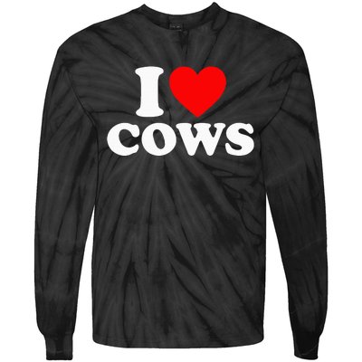 I Love Cows I Heart Cows Funny Farming Cow Lover Tie-Dye Long Sleeve Shirt