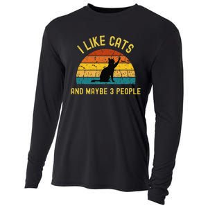 I Like Cats And Maybe 3 People Funny Retro Cat Lover Cooling Performance Long Sleeve Crew