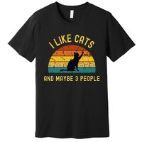 I Like Cats And Maybe 3 People Funny Retro Cat Lover Premium T-Shirt