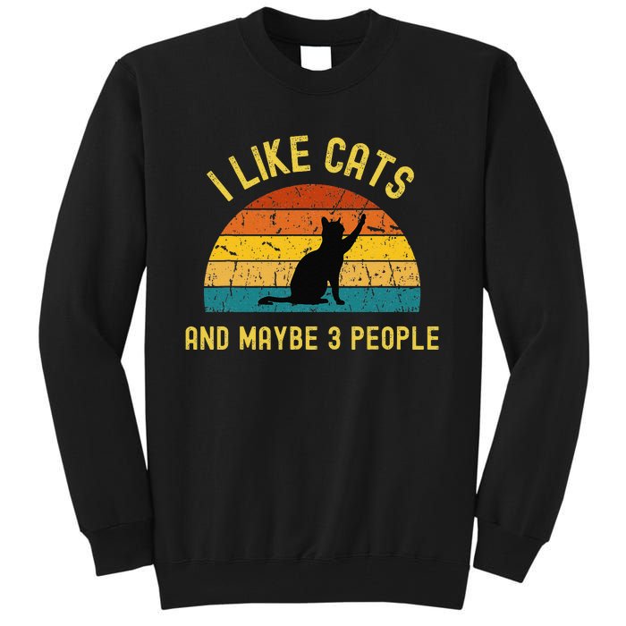 I Like Cats And Maybe 3 People Funny Retro Cat Lover Tall Sweatshirt