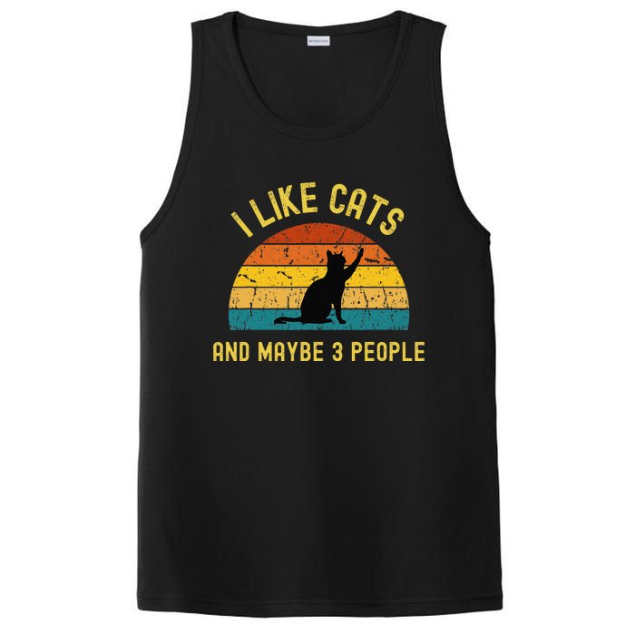 I Like Cats And Maybe 3 People Funny Retro Cat Lover PosiCharge Competitor Tank