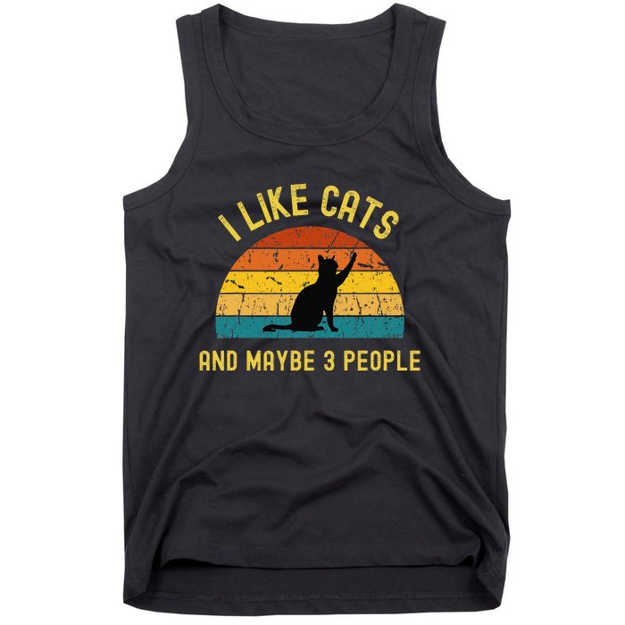 I Like Cats And Maybe 3 People Funny Retro Cat Lover Tank Top