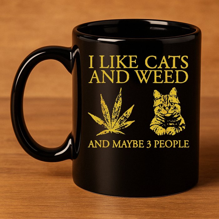 I Like Cats And Weed And Maybe 3 People 11oz C Handle Ceramic Mug