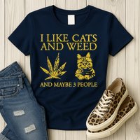 I Like Cats And Weed And Maybe 3 People Womens T-Shirt