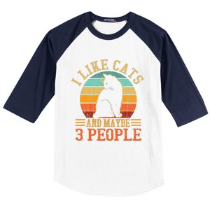 I Like Cats And Maybe 3 People Funny Cat Lover Baseball Sleeve Shirt