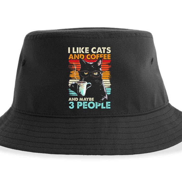 I Like Cats And Coffee And Maybe 3 People Funny Love Cat Sustainable Bucket Hat