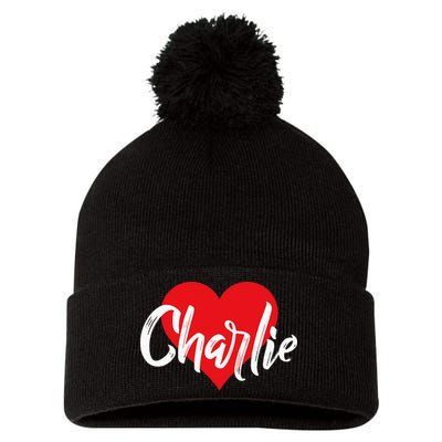 I Love Charlie First Name I Heart Named Pom Pom 12in Knit Beanie
