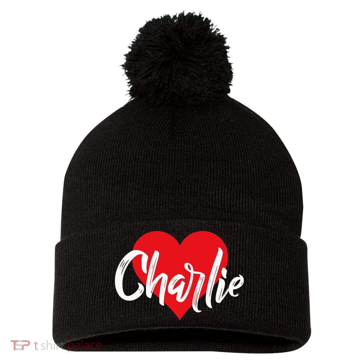 I Love Charlie First Name I Heart Named Pom Pom 12in Knit Beanie