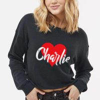 I Love Charlie First Name I Heart Named Cropped Pullover Crew
