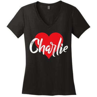 I Love Charlie First Name I Heart Named Women's V-Neck T-Shirt