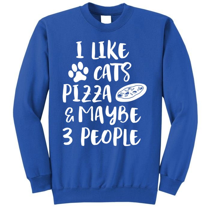 I Like Cats Pizza And Maybe 3 People Funny Sarcasm Love Cats Gift Tall Sweatshirt