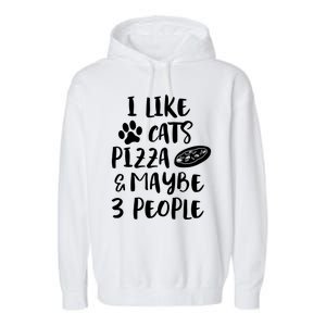 I Like Cats Pizza And Maybe 3 People Funny Sarcasm Love Cats Gift Garment-Dyed Fleece Hoodie