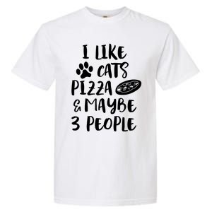 I Like Cats Pizza And Maybe 3 People Funny Sarcasm Love Cats Gift Garment-Dyed Heavyweight T-Shirt