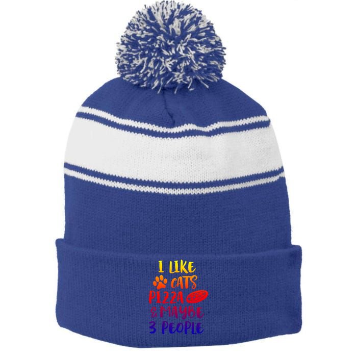 I Like Cats Pizza And Maybe 3 People Funny Sarcasm Mom Gift Stripe Pom Pom Beanie