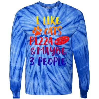 I Like Cats Pizza And Maybe 3 People Funny Sarcasm Mom Gift Tie-Dye Long Sleeve Shirt