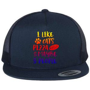 I Like Cats Pizza And Maybe 3 People Funny Sarcasm Mom Gift Flat Bill Trucker Hat