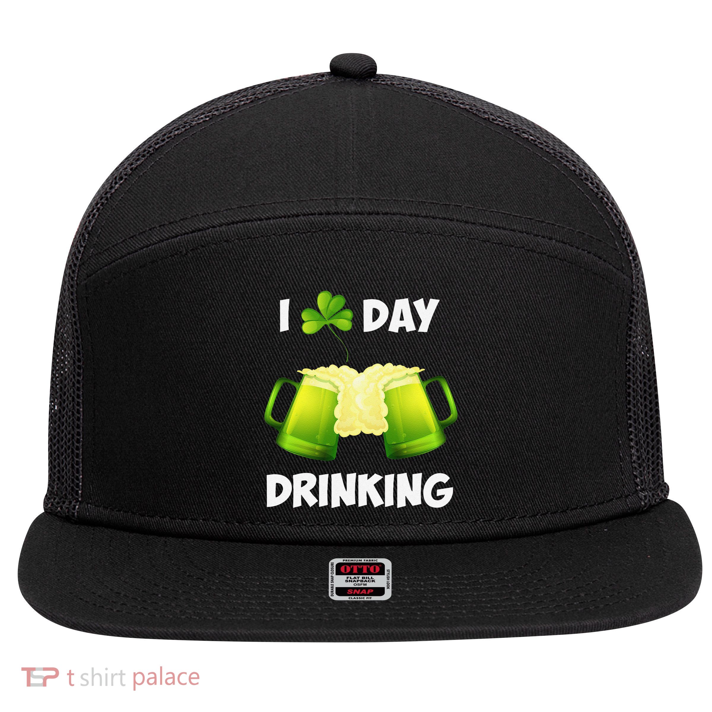I Love Day Drinking Saint Patrick's Day 7 Panel Mesh Trucker Snapback Hat