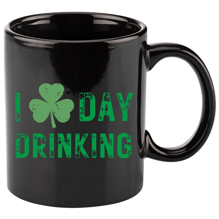 I Love Day Drinking Shamrock Heart Love St Paddys Day 11oz C Handle Ceramic Mug