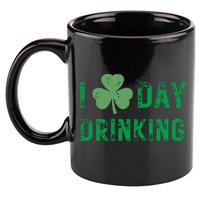 I Love Day Drinking Shamrock Heart Love St Paddys Day 11oz C Handle Ceramic Mug
