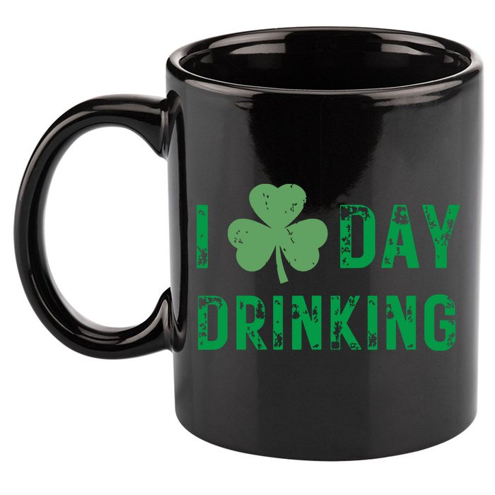 I Love Day Drinking Shamrock Heart Love St Paddys Day 11oz C Handle Ceramic Mug