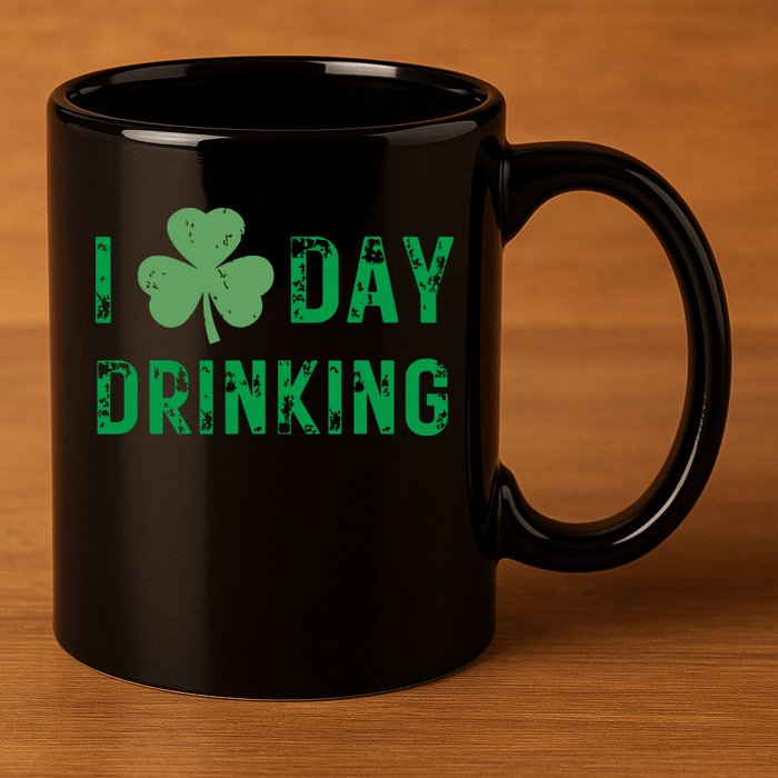 I Love Day Drinking Shamrock Heart Love St Paddys Day 11oz C Handle Ceramic Mug