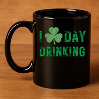 I Love Day Drinking Shamrock Heart Love St Paddys Day 11oz C Handle Ceramic Mug