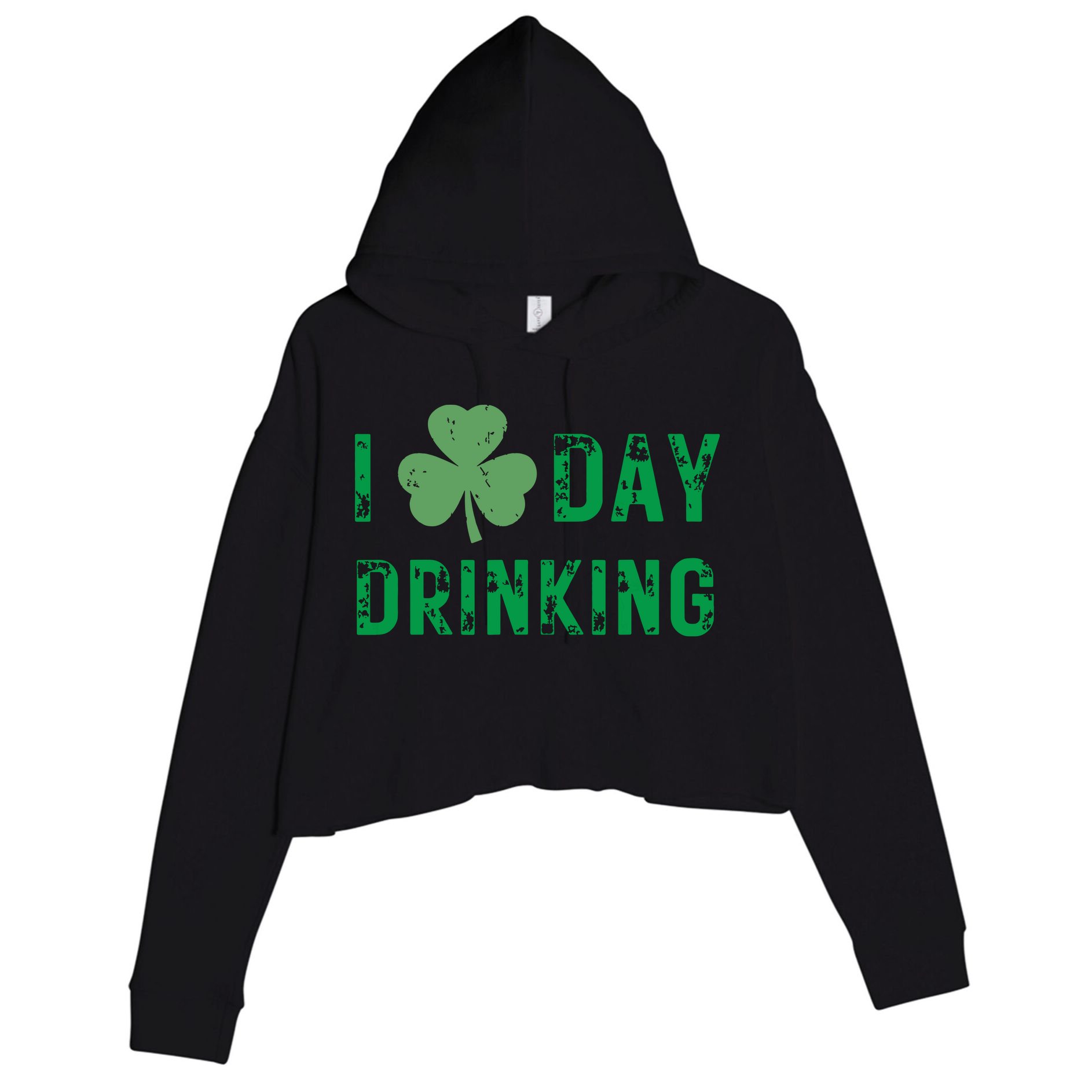 I Love Day Drinking Shamrock Heart Love St Paddys Day Crop Fleece Hoodie