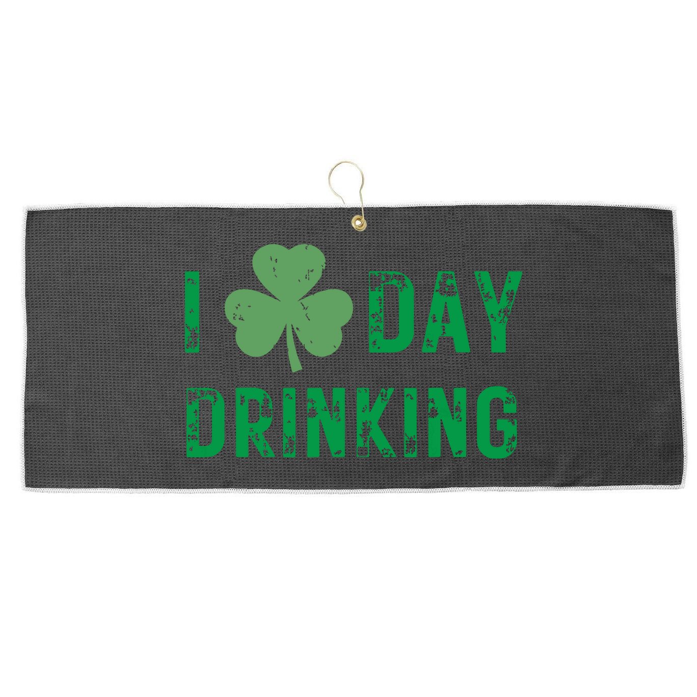 I Love Day Drinking Shamrock Heart Love St Paddys Day Large Microfiber Waffle Golf Towel