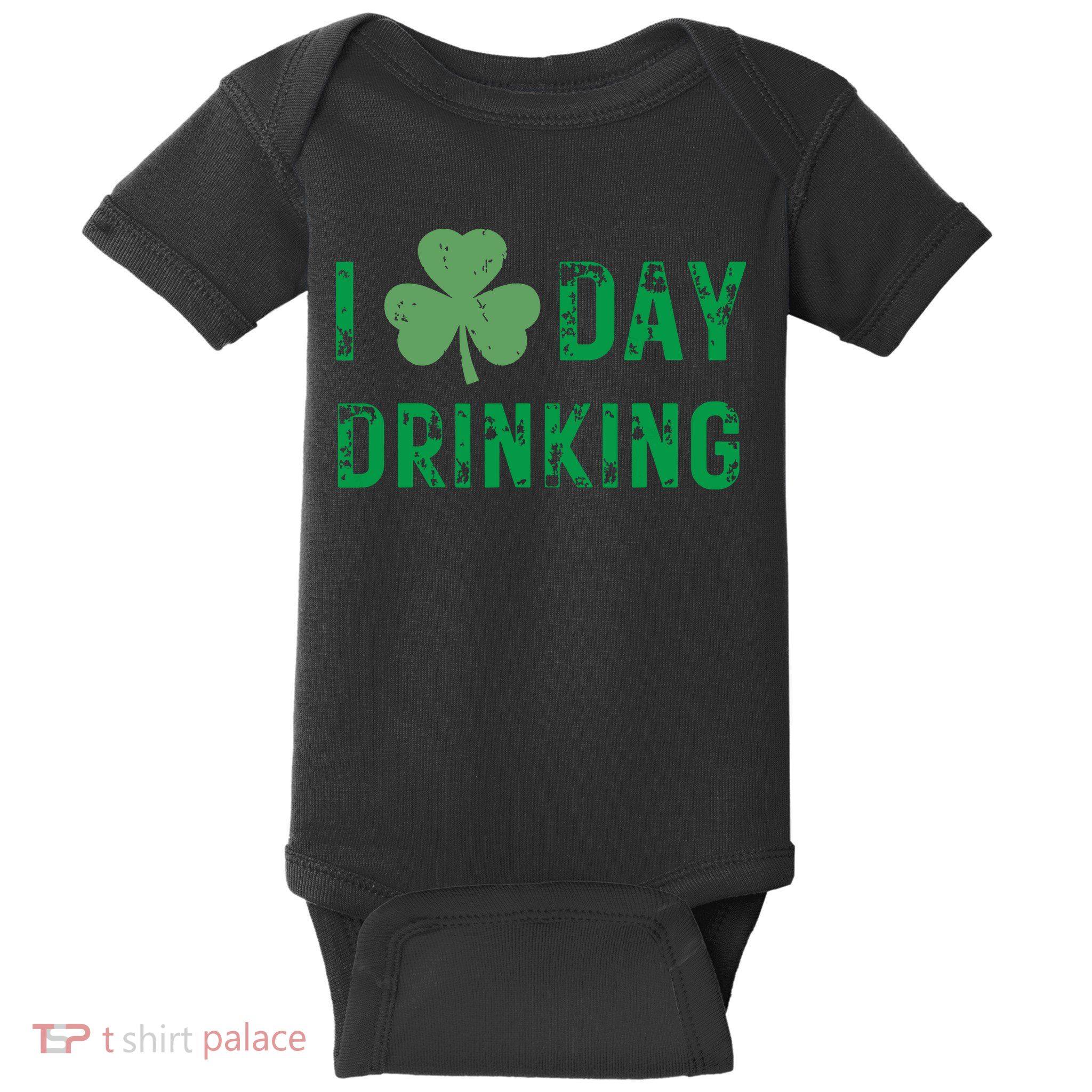 I Love Day Drinking Shamrock Heart Love St Paddys Day Baby Bodysuit