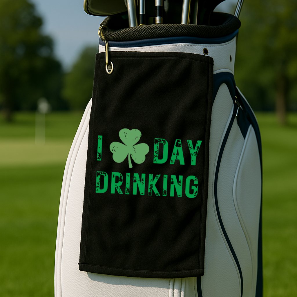I Love Day Drinking Shamrock Heart Love St Paddys Day Golf Towel
