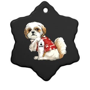 I Love Dad Tattoo Shih Tzu Dad Funny Fathers Day Gift Ceramic Star Ornament