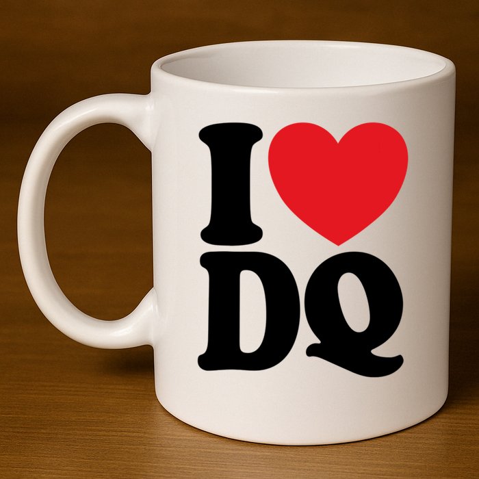 I Love Dq I Heart Dq Initials Hearts 11oz C Handle Ceramic Mug