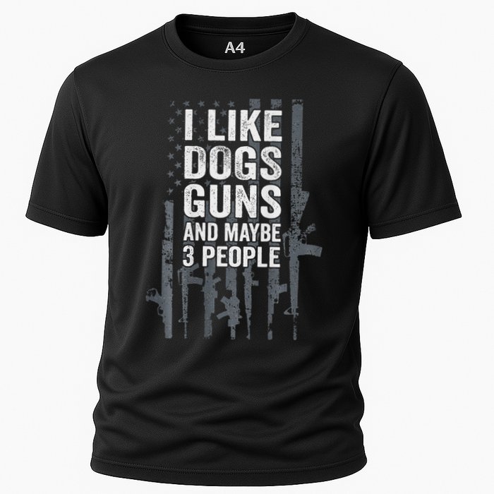 I Like Dogs Guns And Maybe 3 People Funny Gun Cooling Performance Crew T-Shirt