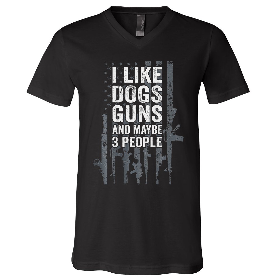 I Like Dogs Guns And Maybe 3 People Funny Gun V-Neck T-Shirt