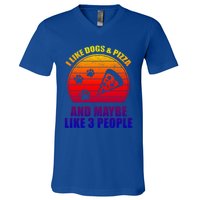 I Like Dogs And Pizza And Maybe 3 People Retro Funny Dog Pizza Gift V-Neck T-Shirt