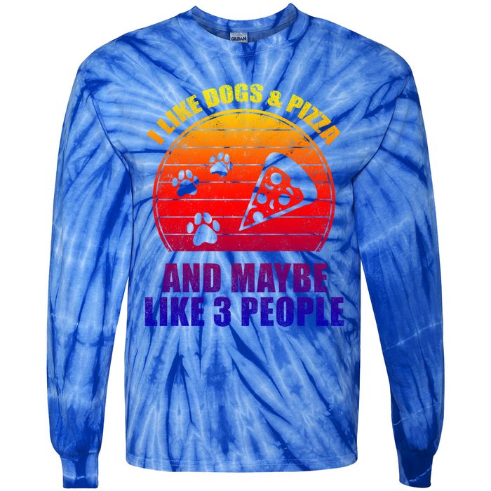 I Like Dogs And Pizza And Maybe 3 People Retro Funny Dog Pizza Gift Tie-Dye Long Sleeve Shirt