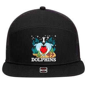 I Love Dolphins Dolphin Lover Zookeeper Marine Biologist 7 Panel Mesh Trucker Snapback Hat