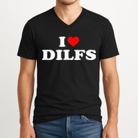 I Love DILFs I heart DILFs Red Heart Cool V-Neck T-Shirt