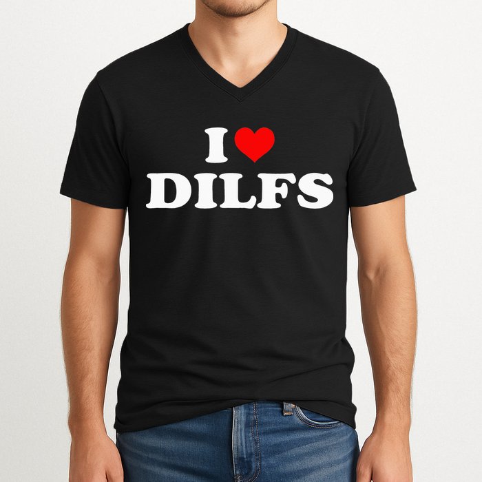 I Love DILFs I heart DILFs Red Heart Cool V-Neck T-Shirt
