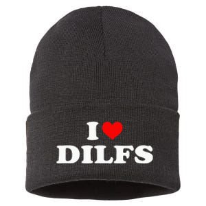 I Love DILFs I heart DILFs Red Heart Cool Sustainable Knit Beanie