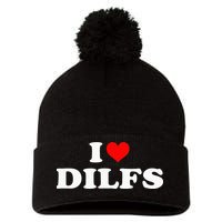 I Love DILFs I heart DILFs Red Heart Cool Pom Pom 12in Knit Beanie