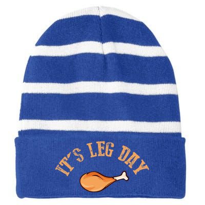 Its leg Day Funny Turkey Thanksgiving Striped Beanie with Solid Band