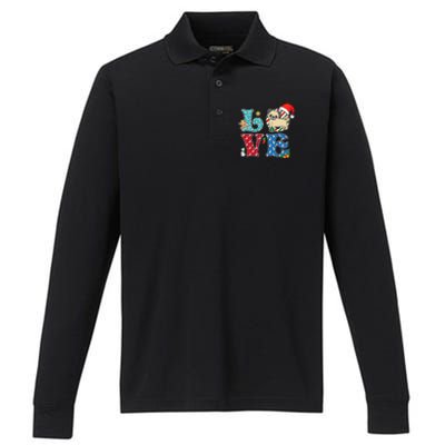 I Love Dog Pug Christmas Gift Performance Long Sleeve Polo