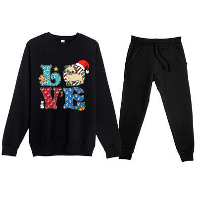 I Love Dog Pug Christmas Gift Premium Crewneck Sweatsuit Set