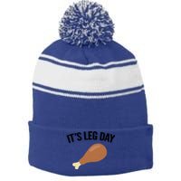 It's Leg Day Hilarious Thanksgiving Turkey Leg Fitness Gift Cute Gift Stripe Pom Pom Beanie