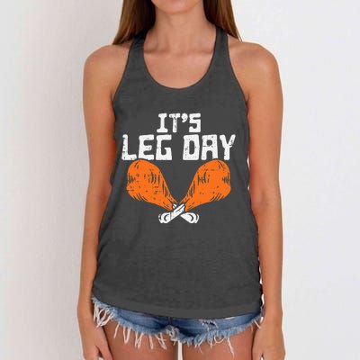 It's Leg Day Turkey Legs Funny Pun Thanksgiving Women's Knotted Racerback Tank