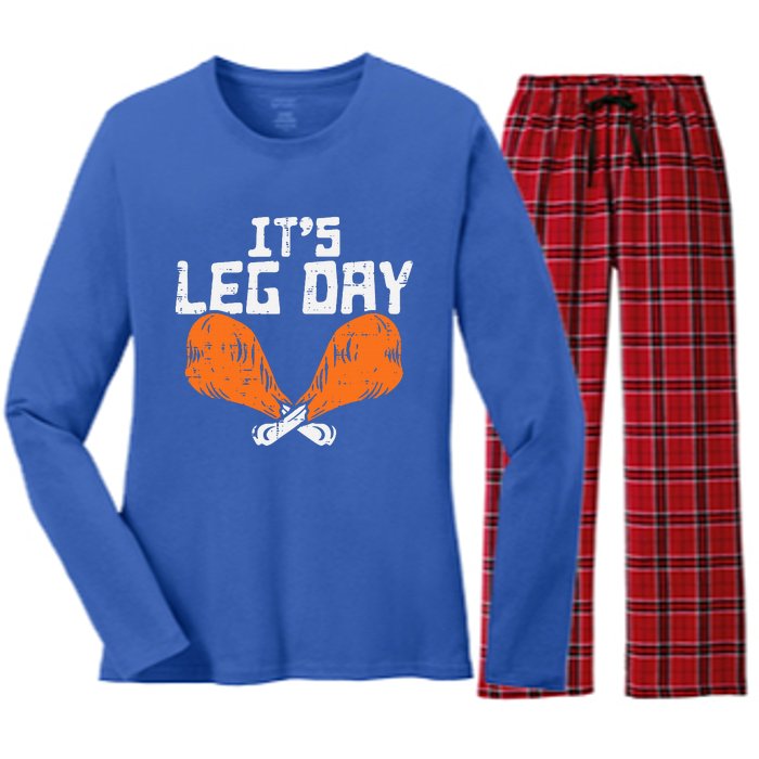 It's Leg Day Turkey Legs Funny Pun Thanksgiving Women's Long Sleeve Flannel Pajama Set 