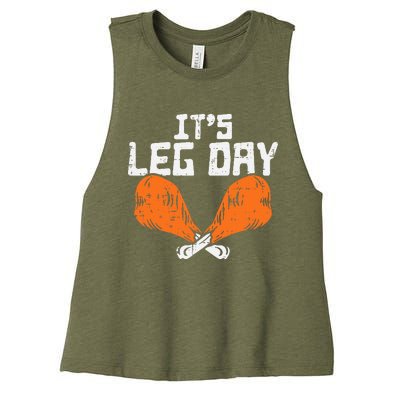 It's Leg Day Turkey Legs Funny Pun Thanksgiving Women's Racerback Cropped Tank